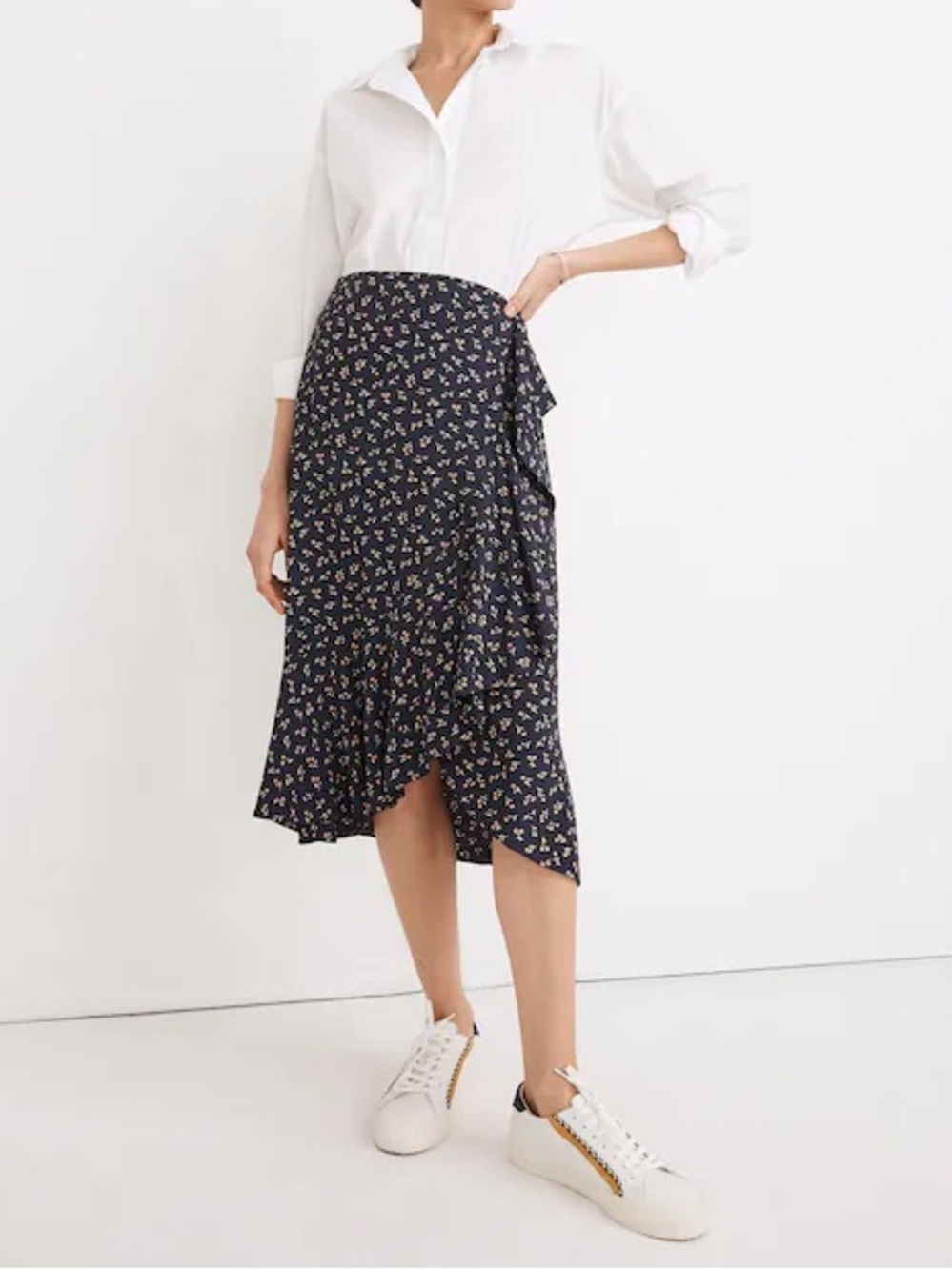 MADEWELL Ruffle Wrap Midi Skirt in Spring Fling, 10, Feminine Floral Cottagecore